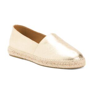 JUTELIA Made In Spain Leather Metallic Espadrille Flats